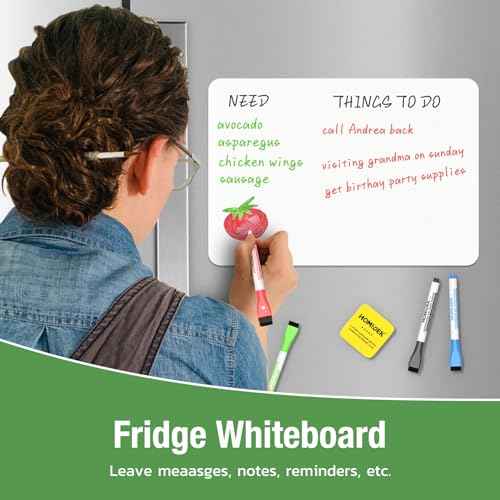 HOMiDEK Magnetic Dry Erase Board: Small Fridge Whiteboard, Flexible Refrigerator Magnet White Board, Blank Writing Note Sheet with Dishwasher Magnet Clean Dirty Sign, 4 Markers & Eraser - 12 x 8