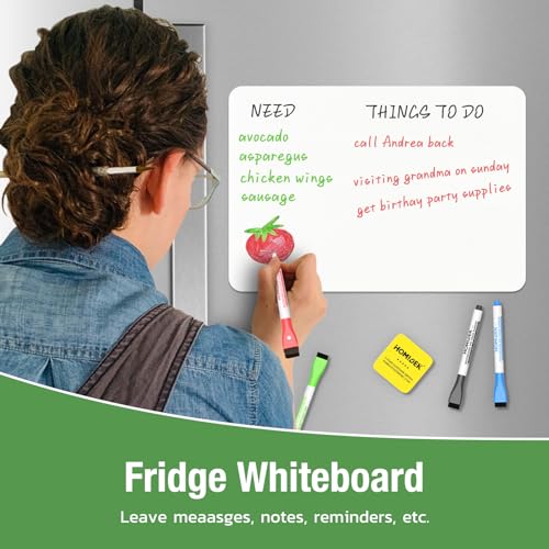 HOMiDEK 12x8 Inch Magnetic Dry Erase Whiteboard for Refrigerator & Kitchen with 4 Markers & Eraser - Flexible Magnet Note Sheet & Dishwasher Sign