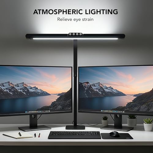 LED Desk Lamp for Home Office with Base, 28.2 Inches Adjustable Neck Swing Arm Super Bright Desk Light, Dimmable Architect Table lamp for Desktop Computer Light Bar, Reading, Study, Workbench