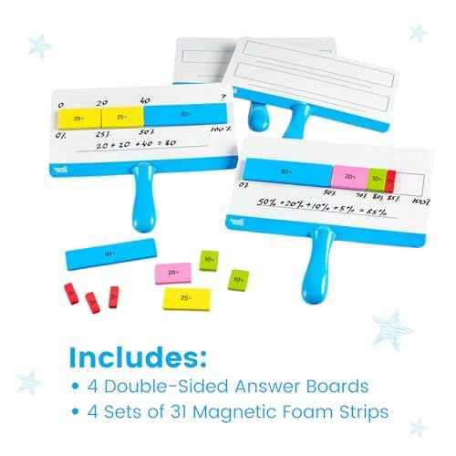 hand2mind Magnetic Percent Bar Answer Boards, Fraction Bars, Magnetic Math Manipulatives for 4th Grade, Dry Erase Paddles, Teacher Supplies for Math Classroom, Homeschooling Supplies (Set of 4)