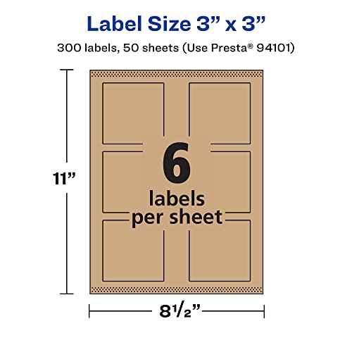 Avery Kraft Brown Square Labels, Sure Feed Technology, 3" x 3", 300 Kraft Brown Labels, Print-to-The-Edge, Laser/Inkjet Printable