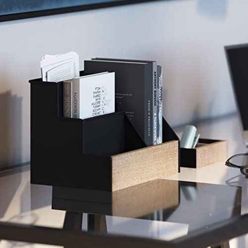 HBCY Creations 3 PIECE Black Metal Desk Organizer Set | Rustic Mail Organizer Desktop | Rustic Industrial Home Decor