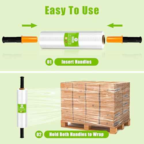 Cosy Family Plastic Wrap Stretch Film Roll - 1000ft 60 Gauge Industrial Strength 15 inch Wide Clear Plastic Wrap Roll with Handles for Pallet Wrapping Shipping Moving - Clear, Pack of 1