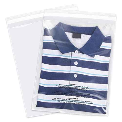 12" x 18" (100 Count) - Clear Poly Bags with Suffocation Warning Self Seal for Packaging, Shirts, Clothing & FBA - Permanent Adhesive