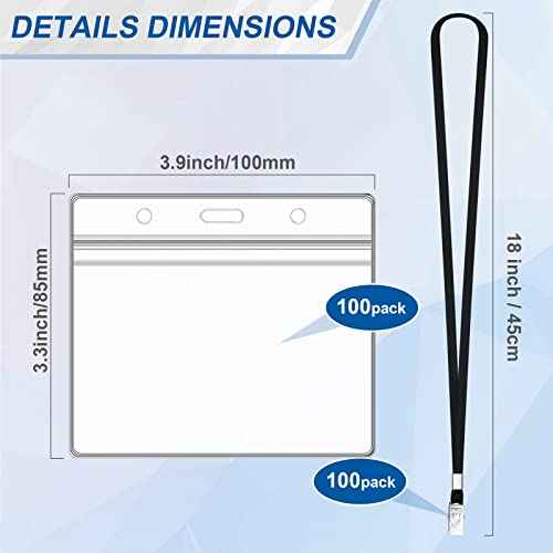 30Pcs Lanyards for Id Badges and 30 Pcs Clear Plastic Horizontal Name Badge ID Card Holders, Neck Lanyards with Metal Clip Waterproof Resealable Name Tag Badge ID Card Holders, Black