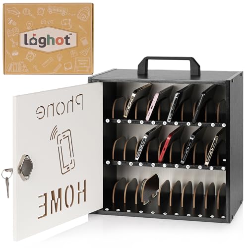 Wooden Phone Lock Box, Cell Locker with 33 Adjustable Dividers