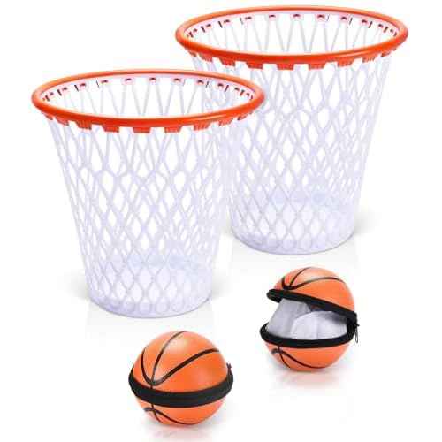 Set of 2 Basketball Trash Can - 2 Zippered Shooting Balls - Perfect basketball Gift - Fun trash can for Dorm or Home Office - Cute for Boys Room Decor - Kids Bedroom Wastebasket - Size 12"x12"x12"