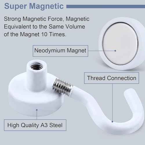 DIYMAG Magnetic Hooks, 30Lbs Strong Heavy Duty Cruise Magnet S-Hook for Classroom, Fridge, Hanging, Cabins, Grill, Kitchen, Garage, Workplace and Office Etc, (10 Pack-White)