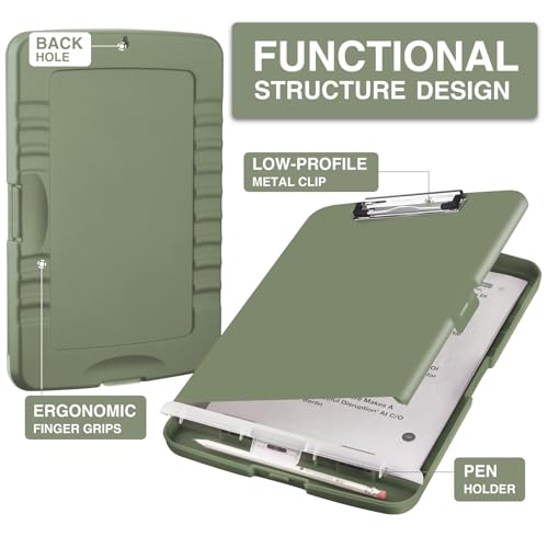 Sooez Clipboard with Storage, High Capacity Nursing Clip Board 8.5 x 11 with Pen Holder & Low Profile Clip, Plastic Clipboards Case Box, Teacher Must Haves School Office Supplies,Letter Size/ A4