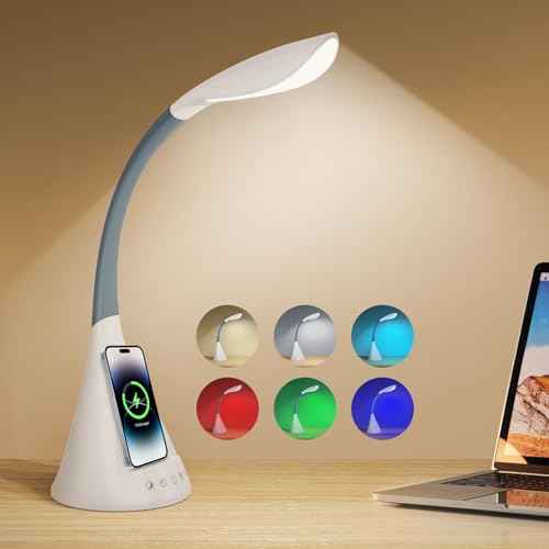 LED Touch Screen Control Desk Lamp, 50 Watt Smart Wireless Fast Charging, 360¡Æ Gooseneck Adjustment, 9Amplified Lighting Modes, 5 RGB Scents, Home Office, Reading, Architects Task Lamps