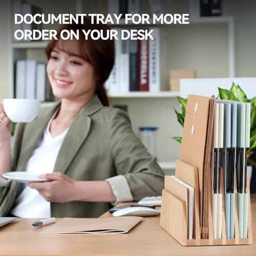 KIRIGEN Desktop File Document Holder Stand 5 Slots Mail Paper Organizer Desk Sorter Holder for File Document Organizer Stand for Home Office (5KWJJ-NA)
