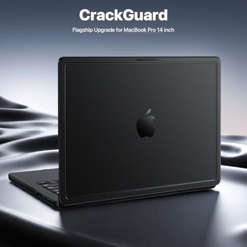 CrackGuard for MacBook Pro 14 inch Case M5 M4 M3 M2 M1 Pro/Max 2025 2024-2021 [Anti-Crack Upgrade] [100% Match Official Color] Cover Protective Hard Shell Case Laptop - Space Black Clear