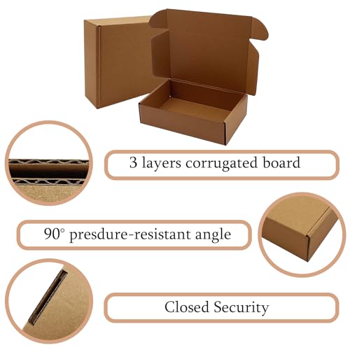 KIAECHWU 8x5x2 Inch Brown Corrugated Shipping Boxes 50 Pack - Eco-Friendly Mailers for E-Commerce