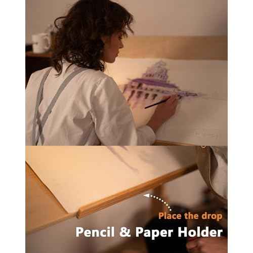 DJAR Adjustable Wooden Drawing Table, 42"x30" Artist Drafting Desk for Painting, Sketching, Writing, Natural