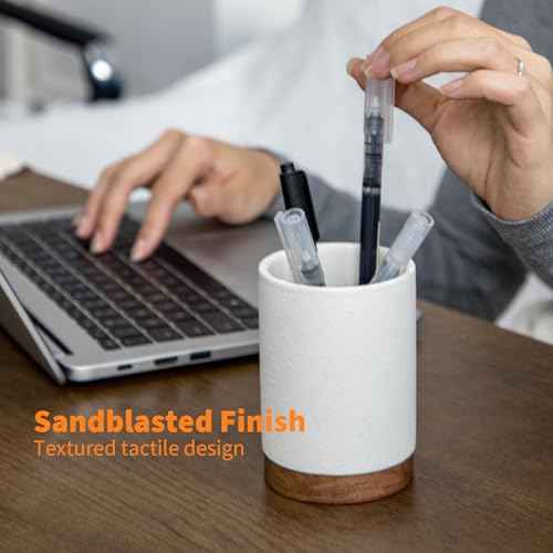 Pen Holder for Desk, Ceramic Pencil Organizer & Makeup Brush Holder, Office Decor and Desk Accessories£¬Perfect Office Organization,Teacher Supplies (White, Set / 1)