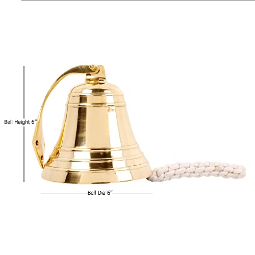 6 Inch Heavy Duty Brass Ship Bell - Nautical Hanging Bell for Decor & Emergency