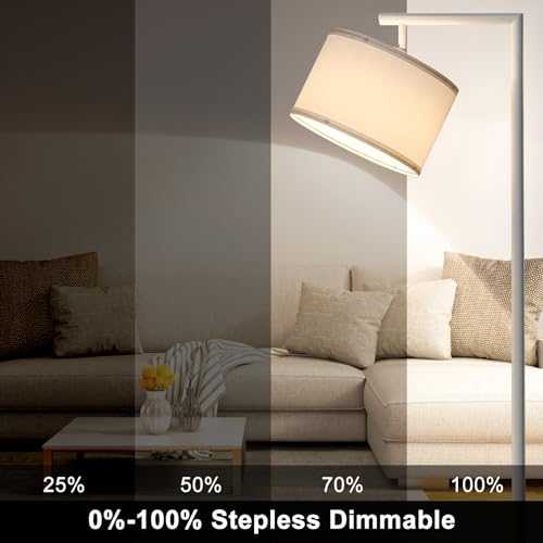 Boncoo Floor Lamps White Floor Lamp for Bedroom, LED Dimmable Floor Lamp Arc with Adjustable Silk Shade, Modern Standing Lamp for Living Room Office Study Room, 9W Bulb Included