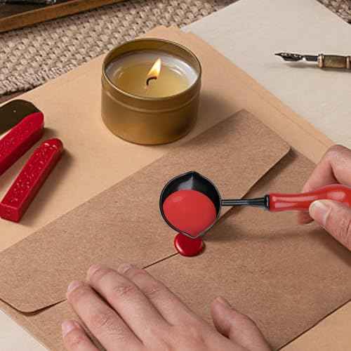 Wax Seal Spoon | Wax Seal Warmer | du?l Pour Spout Melting Spoon Wax | Anti-Stick Fire Paint Stamp Spoon with Wood Handle for Sealing Stamp Letter Envelope