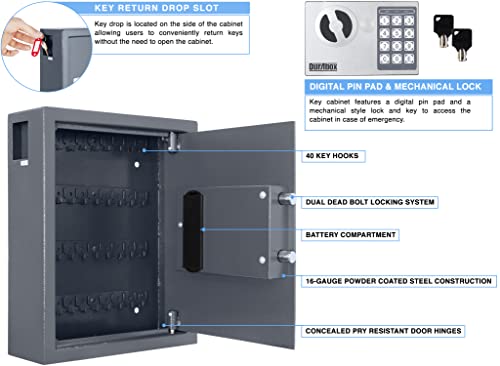 Durabox 40-Key Wall Mounted Key Safe with Digital Lock - Dark Grey
