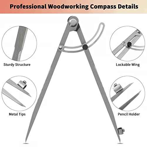 Compass for Geometry, 24 inch Compass for Woodworking, Precision Woodworking Compass with Wing Divider and Pencil Holder, Large Compass for Geometry, Drafting, Drawing Compass (24inch)