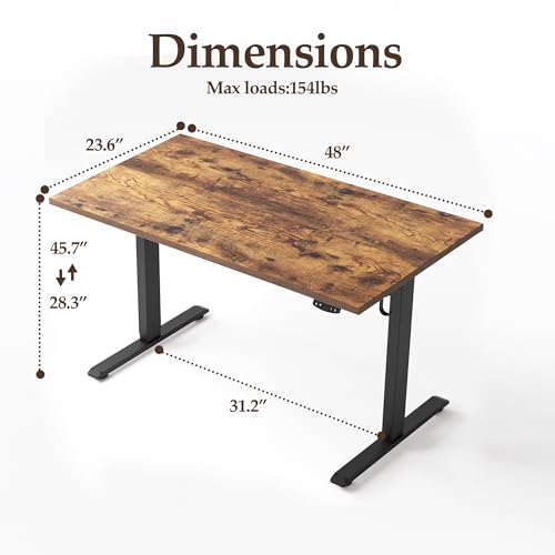 Klicelor 48 Inch Rustic Brown Electric Standing Desk with Memory Presets