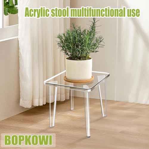 Acrylic Stool,Squre Shower Stools with Non-Slip,12 X 12 X 9.8 in Acrylic Plant Stand for Office Bathroom Living Room,Capacity 200 lbs