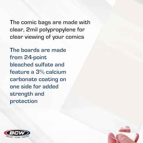 BCW Current Comic Boards and Bags Combo | 100 Polypropylene Comic Bags & Backer Boards | Acid-Free Archival Quality | Crystal Clear | Preserves Collectible Comics | Fits Standard Comic Storage Boxes