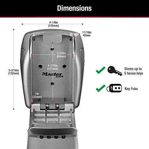 Master Lock Heavy Duty Wall Mount Key Lock Box, Outdoor Wall Mounted Lock Box for House Keys, Key Safe with Combination Lock, 5 Key Capackity, 5415EC