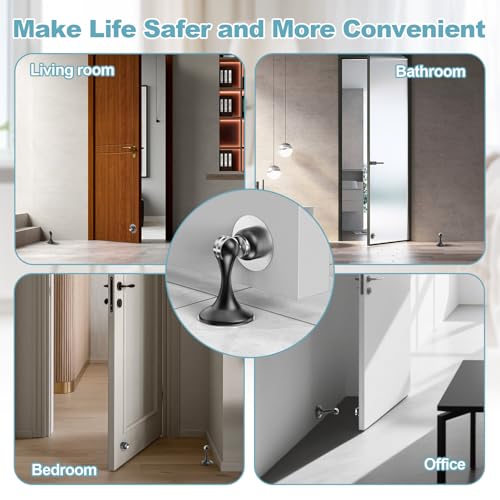 Profasion 2 Pack Magnetic Door Stop, Stainless Steel Door Holder with 3D Adhesive Tape, Wall & Floor Mount, Black