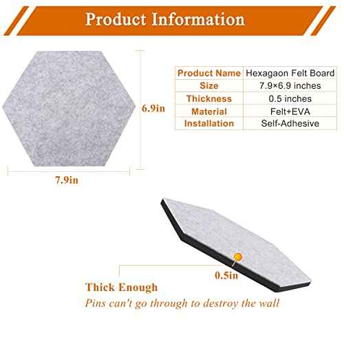 8Pcs Hexagon Felt Cork Board Tiles, Self Adhesive DIY Bulletin Board Pin Board for Office School Home Wall Decor Stickers Memos Photos Display (Gradual Purple)