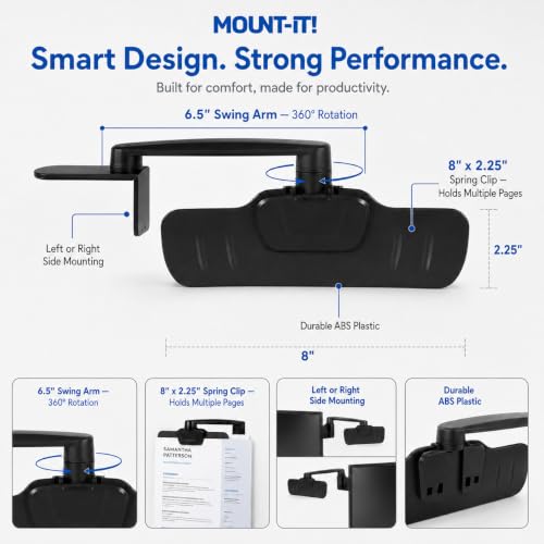 Mount-It! Monitor Document Holder Clip with 360° Swivel & Adhesive Mount