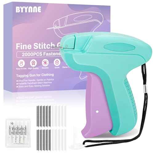 Stitch Gun for Clothes - Handheld Quick Clothing Fixer - Tagging Gun for Clothing, Sewing Kit - Includes 6 Fine Needles, 1000 Black & 1000 White Fasteners (Purple Green)