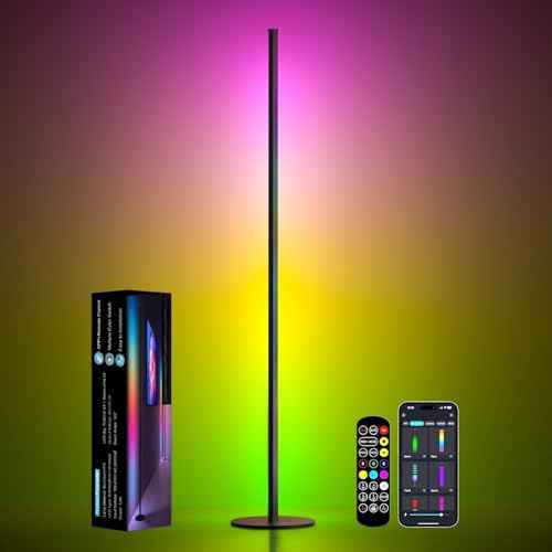 Corner Floor Lamp, RGBWW IC Corner Lamp with APP and Remote Control, LED Floor Light with 16 Million DIY Colors, Color Changing Ambient Light for Living Room, Bedroom, Gaming Room