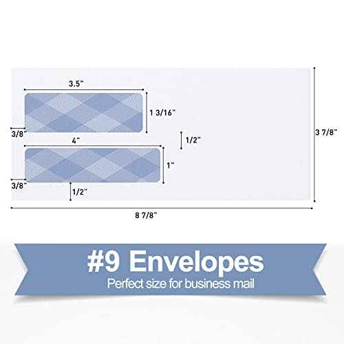 750#9 Double Window Security Envelopes, PANDRI NO.9 Self Seal White Envelopes Designed for Invoices and QuickBooks, Business Statements & Documents - Number 9 Size 3 7/8 Inch X 8 7/8 Inch - 24 LB