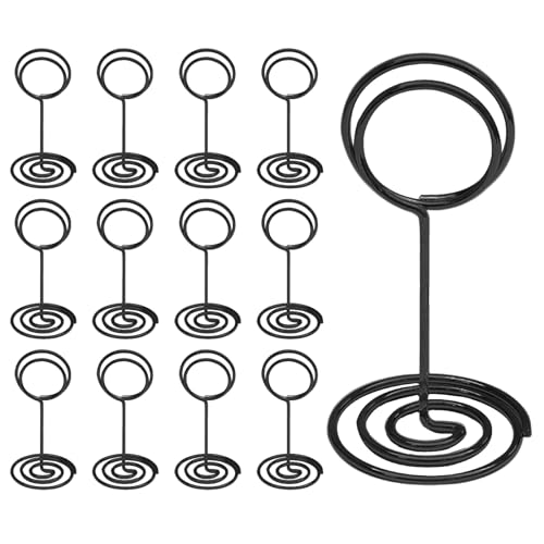 12 Pcs 3.35 Inch Black Metal Table Number Holders with Peacock Design