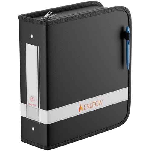 ENGPOW 3 Ring Binder,Fireproof 3 Inch D Ring Binder with Zipper,Holds 750 Sheets,Non-Stick,PVC-Free,Compatible with Clear Sheet Protectors,Portable School Office Home Safe Storage for Paper,Black