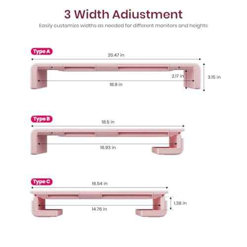 Pink Monitor Stand Riser, Klearlook Foldable, Height Adjustable Computer Stand, Desk Shelf Riser with Storage Drawer &Tablet Phone Stand for Desktop, Laptop