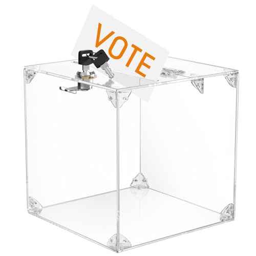 MaxGear Acrylic Donation Box, 9.8" x 9.8" x 9.8" Square Suggestion Box with Lock, Large Comment Case for Fundraising, Donating, Bar, School, 1 Pack