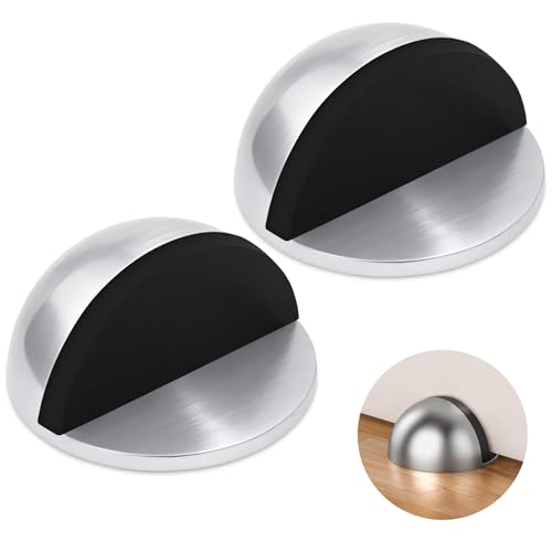 Mindow Self-Adhesive Door Stop, Stainless Steel Half-Dome Floor Protector (2, Bright)