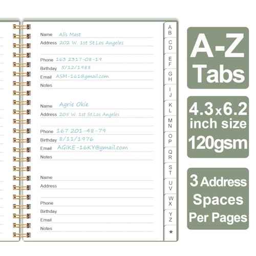 Address Book with Alphabetical Tabs - Telephone & Address Book with Address Contacts, Special Date, Phone, Birthday & Internet Login Password for Home and Office, 4.3" x 6.2", Green