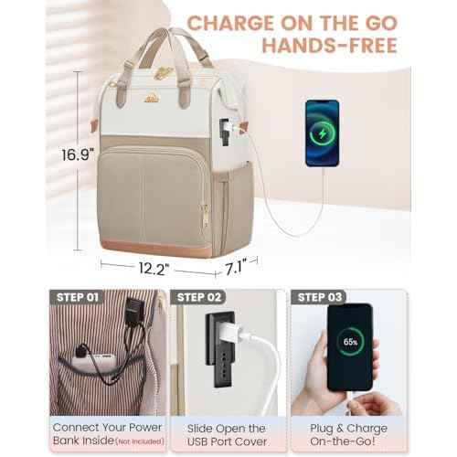 MATEIN Anti Theft Backpack for Women, 15.6 Inch Commute Work Backpack with Theftproof Zippers & RFID Pocket, Water Resistant Fashion Teacher Bag with USB Charging Port for Travel, Beige Khaki