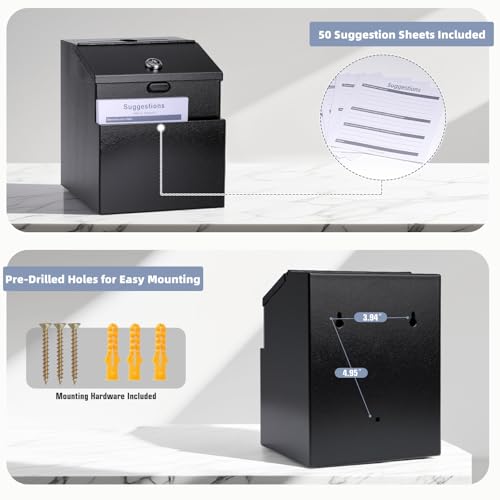 Black Suggestion Box with Lock & 50 Sheets Classroom Drop-In Organizer