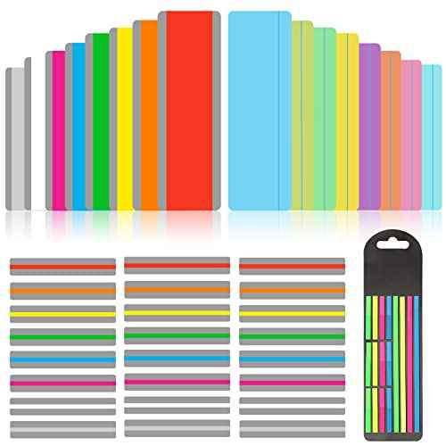 48-Piece Guided Reading Strips - 3-Style Highlighter Strips & 8-Colored Reading Overlays with Transparent Highlighter Stick Tabs & Bookmark for Dyslexia
