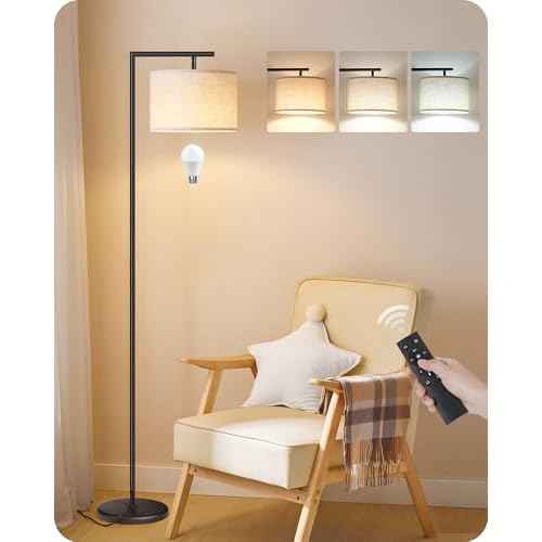Modern Dimmable Floor Lamp for Living Room with Adjustable Color Temperature LED Bulb, ARC Standing Lamp with Remote Control, Tall Reading Lamp for Bedroom, Office, Black, E11LD05