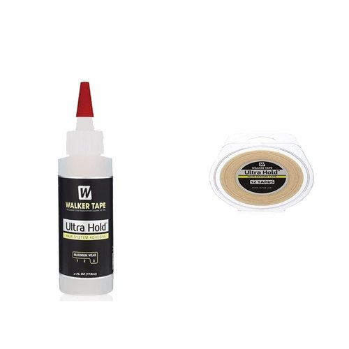 Ultrahold Adhesive New 4.0 Ounce with Nozzle top, one Color and Ultrahold WKR-UHT-M2 Clear Authentic Walker Tape, 3/4" Width, 12yds Length Bundle