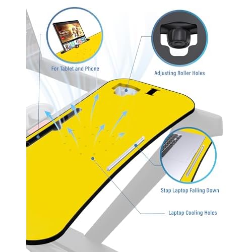 Treadmill Desk Attachment, Tread Tray Ergonomic Platform, Laptop Holder with Tablet Holder,New Universal Cooling Holes Laptop Stand for Home/Office(Yellow)