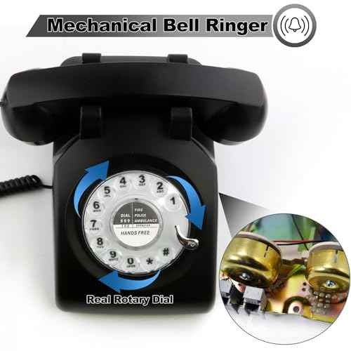 Sangyn Retro Rotary Dial Phone 1960s Style Vintage Telephone Old-Fashioned Desk Landline Phones with Mechanical Ringer for Home Office