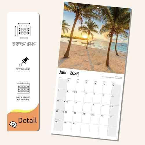 2026 Wall Calendar Planner Calendar - Sunset On The Beach Hangable Monthly Wall Calendar with Large Blocks for Organizing & Planning, Academic Schedule, Home, Office & family, Thick & Sturdy Paper