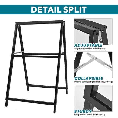 24 x 36 Heavy Duty Slide-in Folding A-Frame Sidewalk Sign Black Coated Steel Metal Double-Sided Pavement Sign (Frame only)