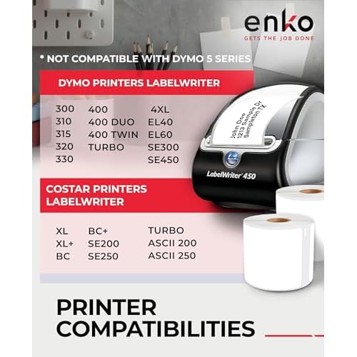 enKo (12 Rolls, 3,600 Labels) Address, Shipping & Barcode Labels 30256 (2-5/16 x 4") Compatible for Dymo LabelWriter